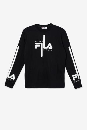 FILA Martino Long Sleeve Tee Shirts Black / White,Mens Clothing | CA.KCZLHX382